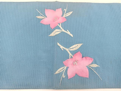 平和屋着物＊夏物　西陣　じゅらく謹製　九寸名古屋帯　絽綴れ　駒刺繍　桔梗　銀糸　BAAX7822hv
