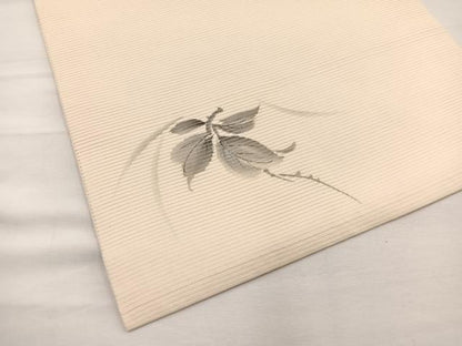 平和屋着物＊夏物　九寸名古屋帯　作家物　手描き　刺繍　枝花文　銀彩　正絹　逸品　BAAX7823hv