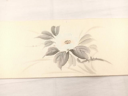 平和屋着物＊夏物　九寸名古屋帯　作家物　手描き　刺繍　枝花文　銀彩　正絹　逸品　BAAX7823hv