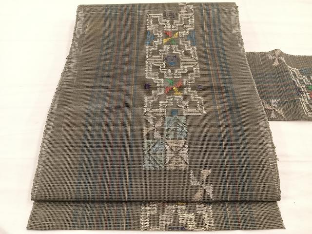 平和屋着物＊夏物　1854年創業　帯屋捨松　八寸名古屋帯　幾何学文様　正絹　逸品　BAAX7824hv