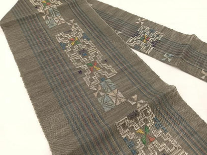 平和屋着物＊夏物　1854年創業　帯屋捨松　八寸名古屋帯　幾何学文様　正絹　逸品　BAAX7824hv