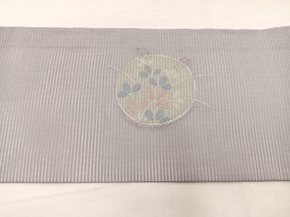 平和屋着物＊夏物　九寸名古屋帯　萩丸文　銀糸　正絹　逸品　BAAX7825hv