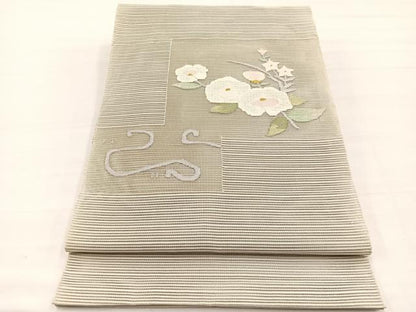 平和屋着物＊夏物　八寸名古屋帯　絽綴れ　枝花文　金銀糸　正絹　逸品　BAAX7829hv