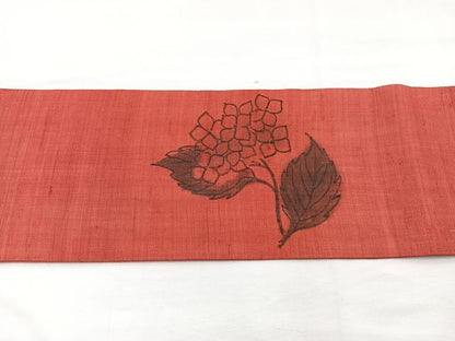 平和屋着物＊夏物　九寸名古屋帯　手描き　紫陽花　麻　逸品　BAAX7830hv