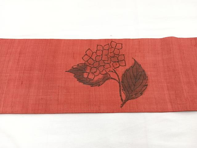 平和屋着物＊夏物　九寸名古屋帯　手描き　紫陽花　麻　逸品　BAAX7830hv