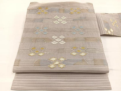 平和屋着物＊夏物　八寸名古屋帯　絽綴れ　幾何学文様　金銀糸　正絹　逸品　BAAX7833hv