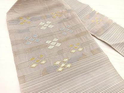 平和屋着物＊夏物　八寸名古屋帯　絽綴れ　幾何学文様　金銀糸　正絹　逸品　BAAX7833hv