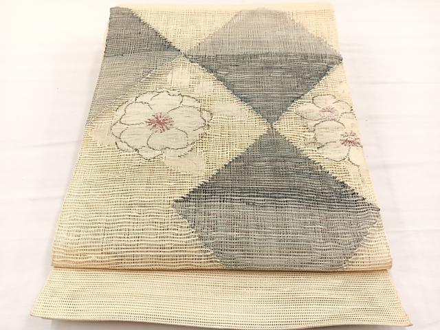 平和屋着物＊夏物　八寸名古屋帯　草花文　銀糸　正絹　逸品　BAAX7836hv