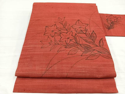 平和屋着物＊夏物　九寸名古屋帯　手描き　桔梗　麻　逸品　BAAX7838hv