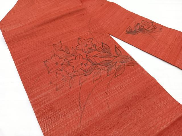 平和屋着物＊夏物　九寸名古屋帯　手描き　桔梗　麻　逸品　BAAX7838hv
