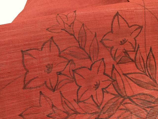 平和屋着物＊夏物　九寸名古屋帯　手描き　桔梗　麻　逸品　BAAX7838hv
