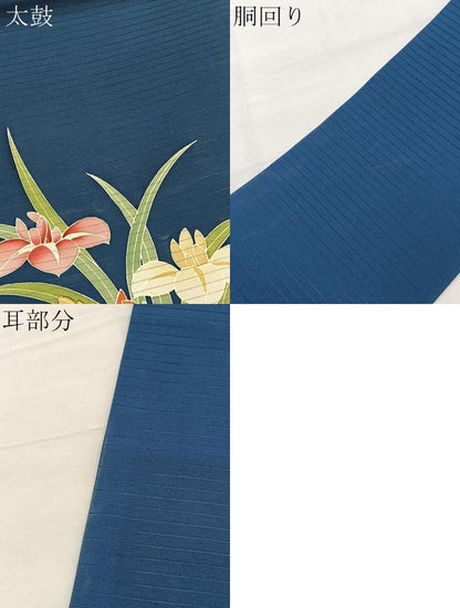 平和屋着物＊夏物　絽塩瀬　九寸名古屋帯　友禅　籬杜若　正絹　逸品　BAAX7844hv