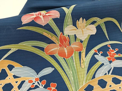 平和屋着物＊夏物　絽塩瀬　九寸名古屋帯　友禅　籬杜若　正絹　逸品　BAAX7844hv