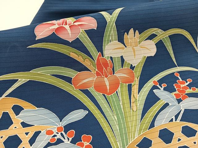 平和屋着物＊夏物　絽塩瀬　九寸名古屋帯　友禅　籬杜若　正絹　逸品　BAAX7844hv