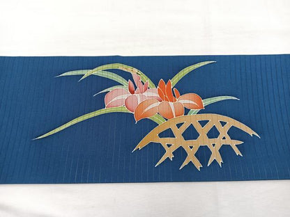 平和屋着物＊夏物　絽塩瀬　九寸名古屋帯　友禅　籬杜若　正絹　逸品　BAAX7844hv