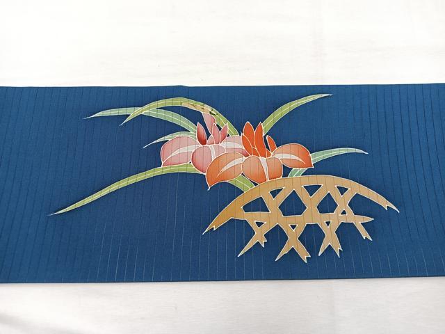 平和屋着物＊夏物　絽塩瀬　九寸名古屋帯　友禅　籬杜若　正絹　逸品　BAAX7844hv