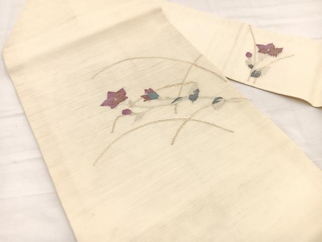 平和屋着物＊夏物　九寸名古屋帯　すくい織　桔梗　金銀糸　正絹　逸品　BAAX7845hv