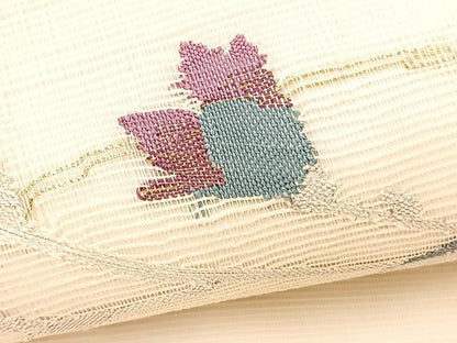 平和屋着物＊夏物　九寸名古屋帯　すくい織　桔梗　金銀糸　正絹　逸品　BAAX7845hv