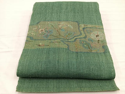 平和屋着物＊夏物　八寸名古屋帯　草花文　正絹　逸品　BAAX7846hv