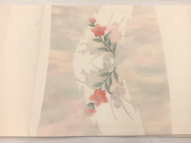 平和屋着物＊夏物　九寸開き名古屋帯　桔梗　銀糸　正絹　逸品　未使用　BAAX7848hv