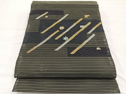 平和屋着物＊夏物　八寸名古屋帯　絽綴れ　斜線文　金銀糸　正絹　逸品　BAAX7849hv