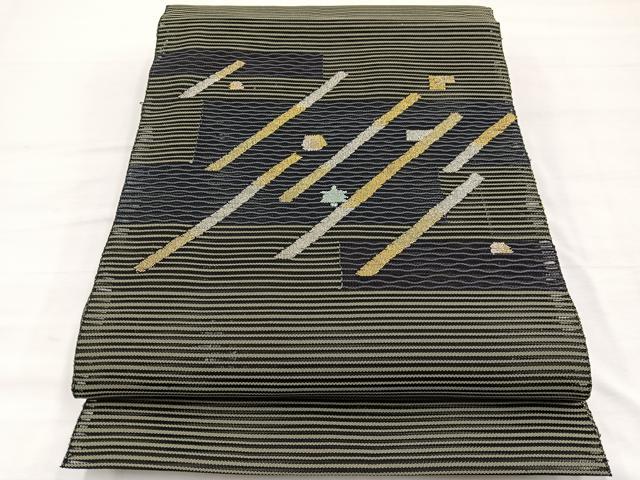 平和屋着物＊夏物　八寸名古屋帯　絽綴れ　斜線文　金銀糸　正絹　逸品　BAAX7849hv
