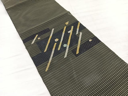平和屋着物＊夏物　八寸名古屋帯　絽綴れ　斜線文　金銀糸　正絹　逸品　BAAX7849hv