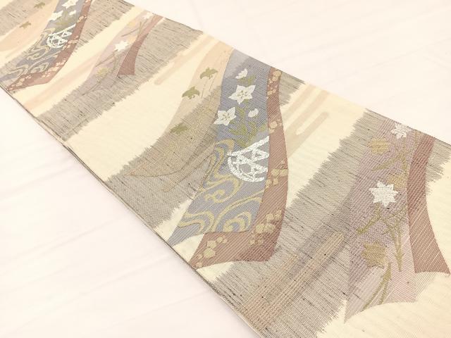 平和屋着物＊夏物　六通柄袋帯　千鳥花籠文　金銀糸　正絹　逸品　BAAX7851hv