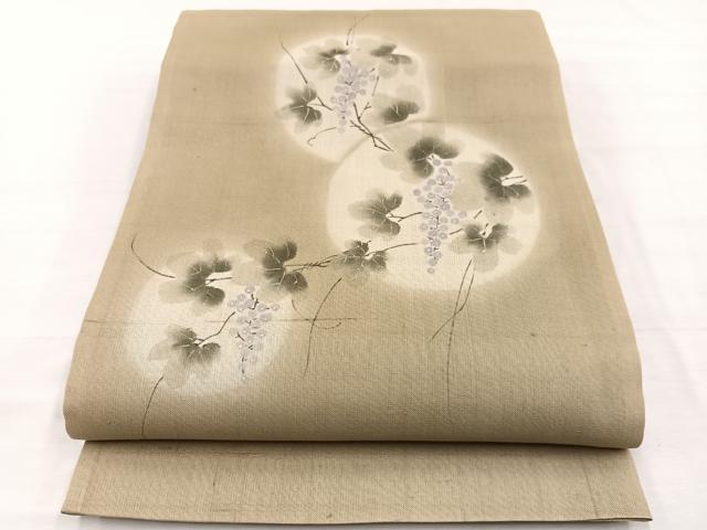 平和屋着物＊夏物　太鼓柄袋帯　手描き　葡萄　金彩　正絹　逸品　BAAX7855hv