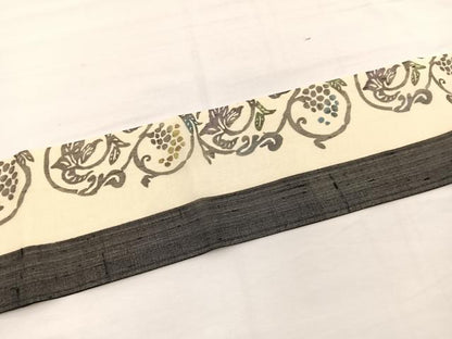 平和屋着物＊夏物　絹芭蕉　九寸名古屋帯　型染め　葡萄蔦の葉文　黒地　正絹　逸品　BAAX7861hv