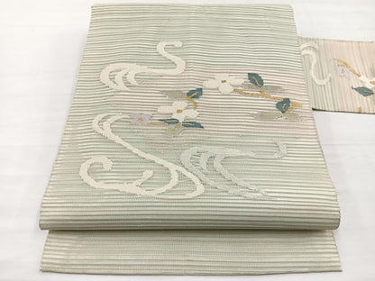 平和屋着物＊夏物　八寸名古屋帯　絽綴れ　流水花文　金糸　正絹　逸品　BAAX7862hv