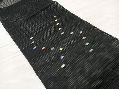 平和屋着物＊夏物　八寸名古屋帯　絽綴れ　あられ　黒地　正絹　逸品　BAAX7863hv