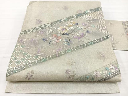 平和屋着物＊夏物　九寸名古屋帯　螺鈿　花唐草文　金銀彩　正絹　逸品　BAAX7864hv
