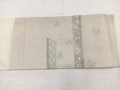 平和屋着物＊夏物　九寸名古屋帯　螺鈿　花唐草文　金銀彩　正絹　逸品　BAAX7864hv