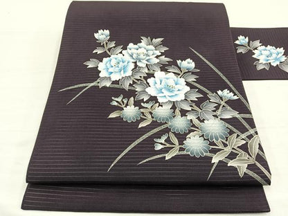 平和屋着物＊夏物　絽塩瀬　九寸名古屋帯　草花文　金銀彩　正絹　逸品　BAAX7866hv