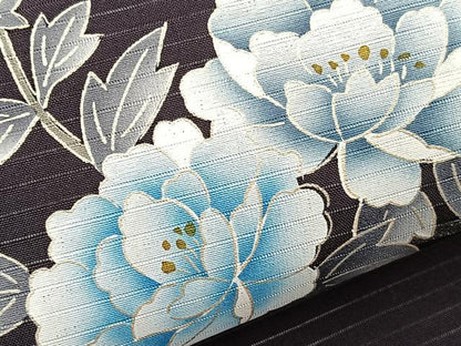 平和屋着物＊夏物　絽塩瀬　九寸名古屋帯　草花文　金銀彩　正絹　逸品　BAAX7866hv
