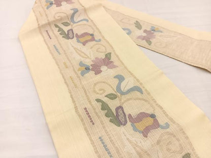 平和屋着物＊夏物　九寸名古屋帯　花唐草文　金糸　正絹　逸品　BAAX7867hv