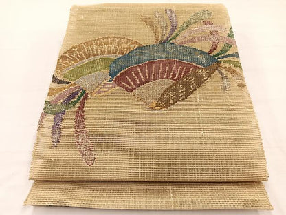 平和屋着物＊夏物　八寸名古屋帯　羅　扇面文　金糸　正絹　逸品　BAAX7869hv