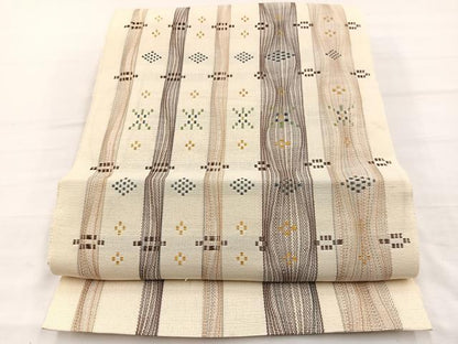 平和屋着物＊夏物　八寸名古屋帯　花織　間道　正絹　逸品　BAAX7872hv