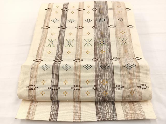 平和屋着物＊夏物　八寸名古屋帯　花織　間道　正絹　逸品　BAAX7872hv