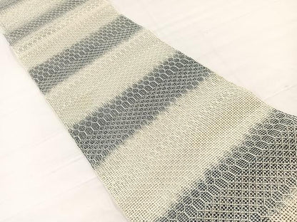 平和屋着物＊夏物　八寸名古屋帯　羅　横段文　反端付き　正絹　逸品　未使用　BAAX7874hv