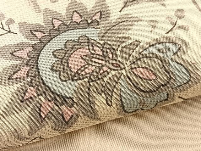 平和屋着物＊夏物　九寸名古屋帯　作家物　手描き　生紬　更紗花文　証紙付き　正絹　逸品　BAAX7875hv