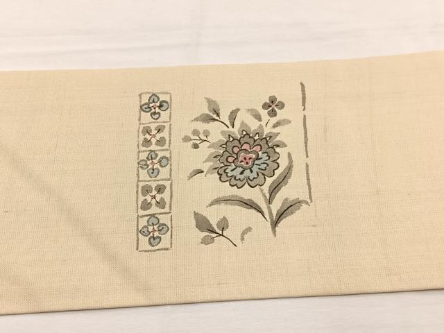 平和屋着物＊夏物　九寸名古屋帯　作家物　手描き　生紬　更紗花文　証紙付き　正絹　逸品　BAAX7875hv