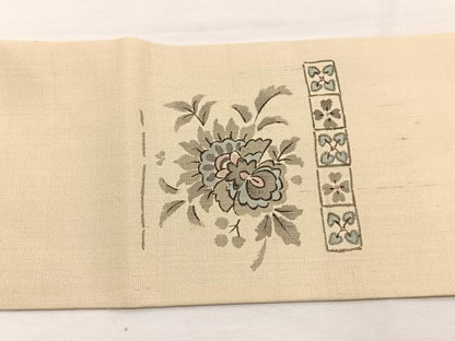平和屋着物＊夏物　九寸名古屋帯　作家物　手描き　生紬　更紗花文　証紙付き　正絹　逸品　BAAX7875hv