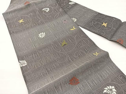 平和屋着物＊夏物　九寸名古屋帯　櫛織　花唐草文　金糸　正絹　逸品　BAAX7877hv
