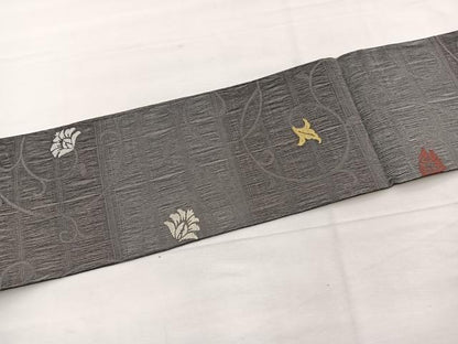平和屋着物＊夏物　九寸名古屋帯　櫛織　花唐草文　金糸　正絹　逸品　BAAX7877hv