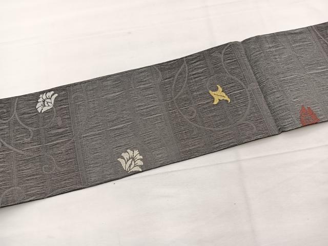 平和屋着物＊夏物　九寸名古屋帯　櫛織　花唐草文　金糸　正絹　逸品　BAAX7877hv