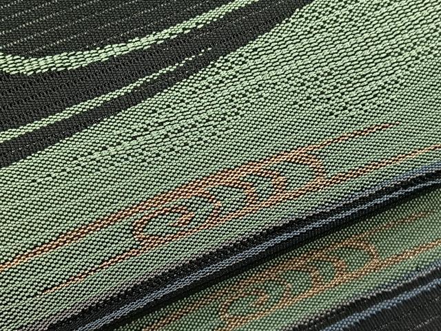 平和屋着物＊夏物　八寸名古屋帯　絽綴れ　流水文　黒地　金糸　正絹　逸品　未使用　BAAX7879hv