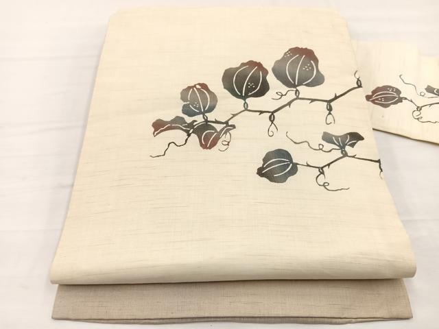 平和屋着物＊夏物　九寸名古屋帯　型染め　唐草文　麻　逸品　BAAX7881hv
