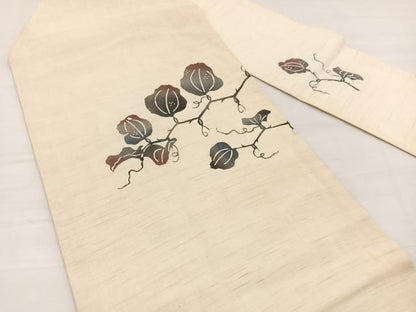 平和屋着物＊夏物　九寸名古屋帯　型染め　唐草文　麻　逸品　BAAX7881hv